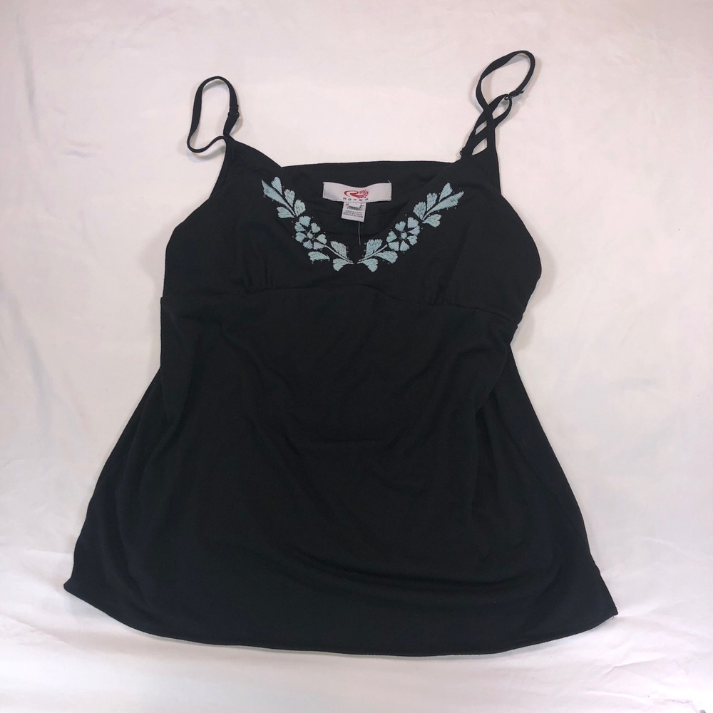 Roper Western Floral Embroidered Cami Top Black Blue XL 337-513-548BL NWT